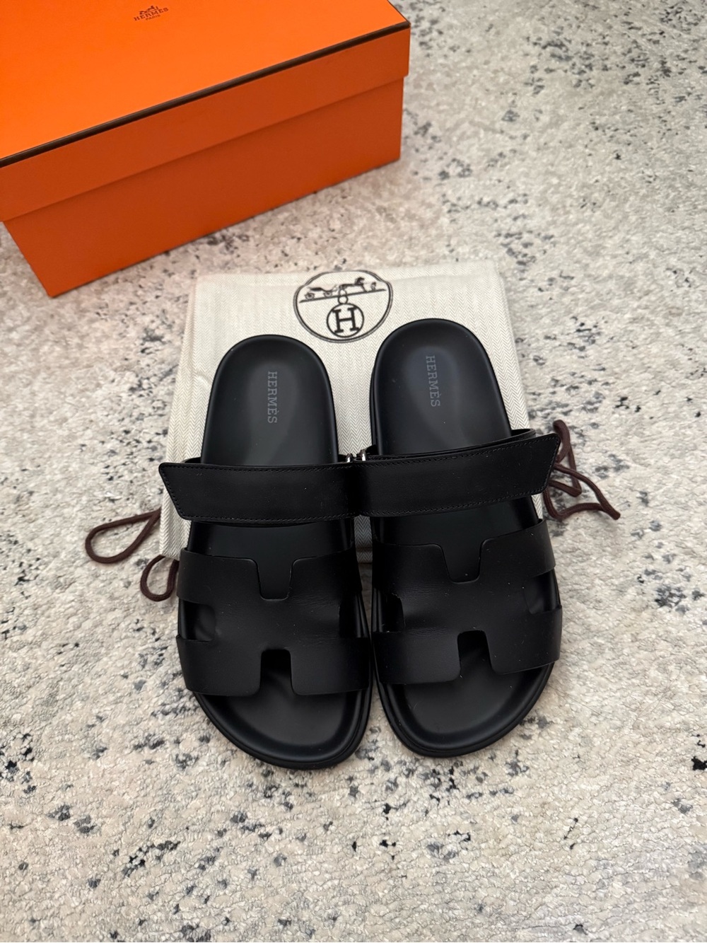 Hermes Chypre Sandals in Noir / Black